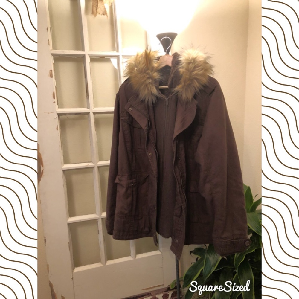 Lane Bryant Faux Fur Trimmed Hooded Jacket